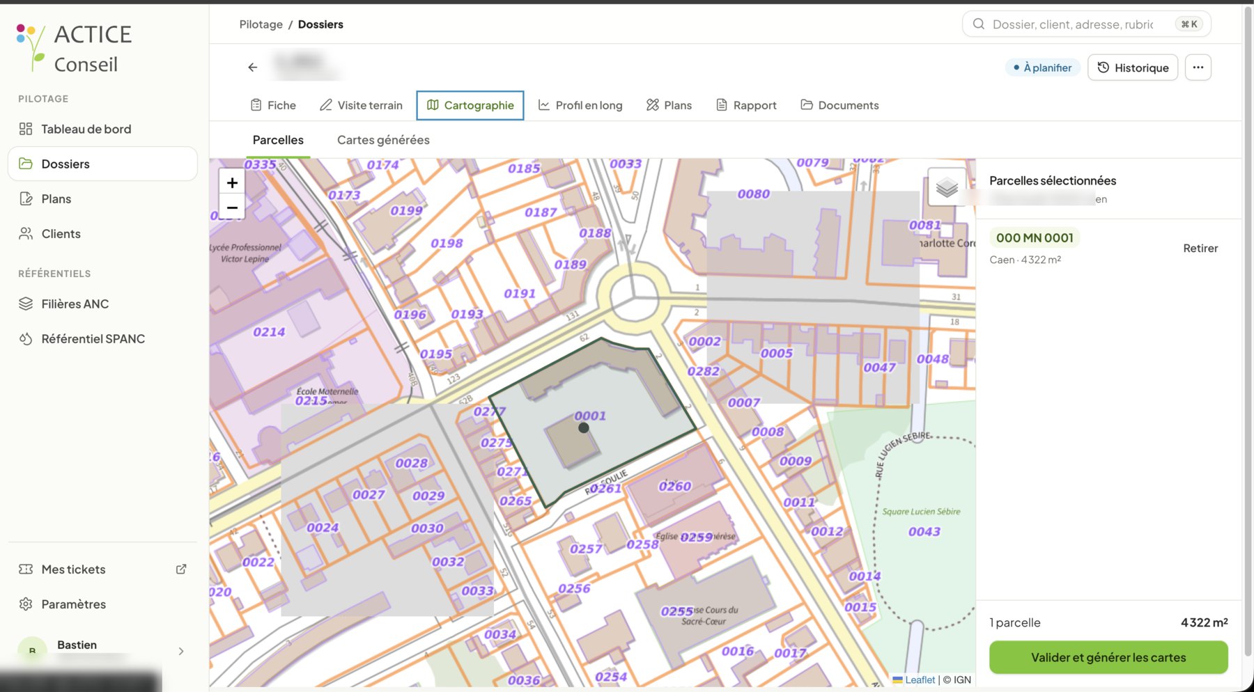 Cartographie des parcelles dans l'application d'un bureau d'études